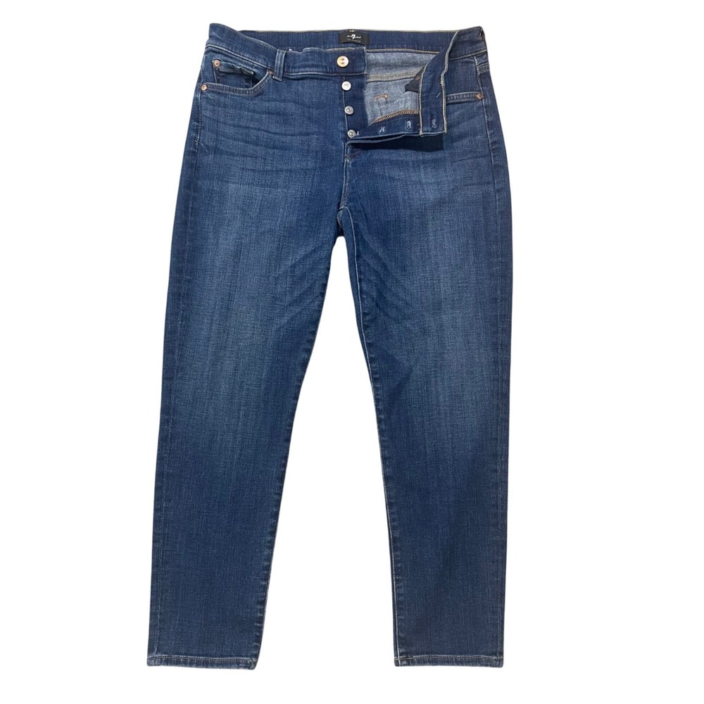 7 For All Mankind Womens Button Fly Jeans Dark Wash Blue Denim Size 30